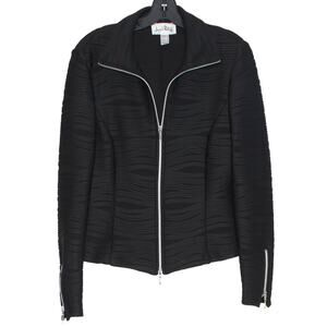 Joseph Ribkoff Black Textured Stretch Zip Jacket Size 12 Minimalist Quiet Luxury